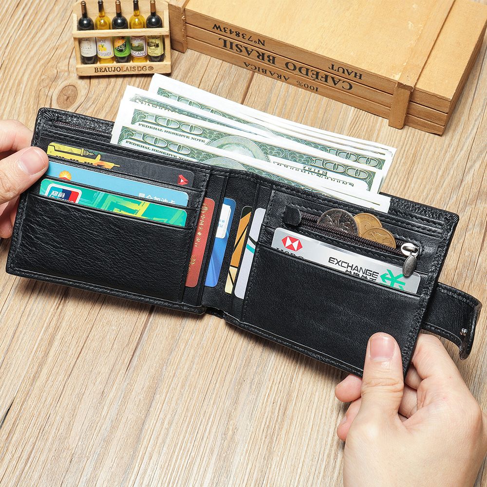 Cow Leather Bifold Wallet with Hasp Closure – Compact & Waterproof