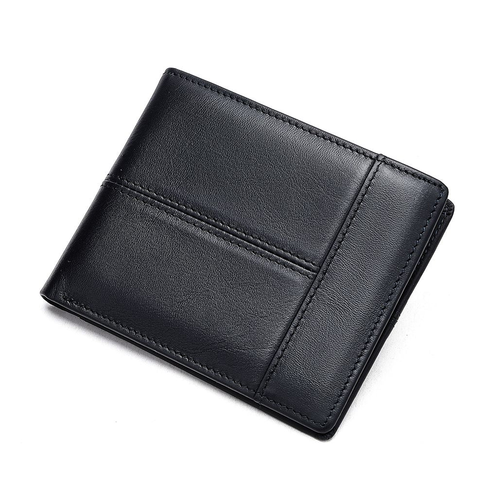 Genuine Cow Leather RFID Bifold Short Wallet with Coin Pocket – Slim & Waterproof