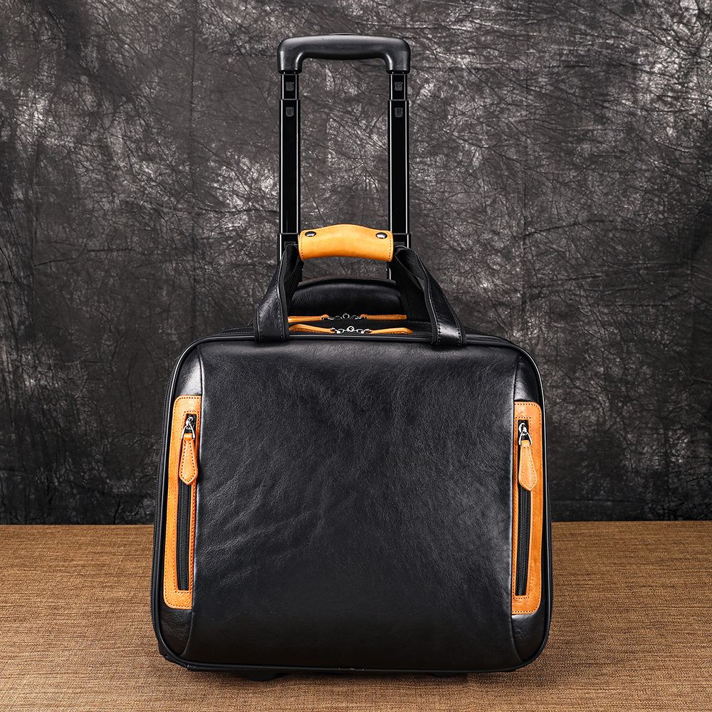 Men’s Genuine Leather Vintage 16″ Carry-On Trolley Case