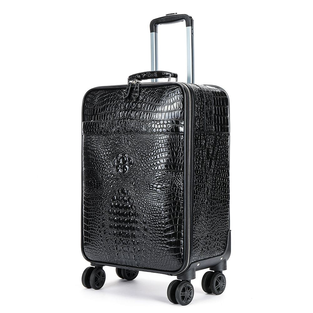 Men’s Genuine Leather Crocodile-Pattern 20″ Carry-On Trolley Suitcase