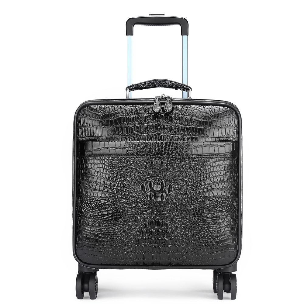 Men’s Genuine Leather Crocodile-Print 18″ Carry-On Luggage Trolley