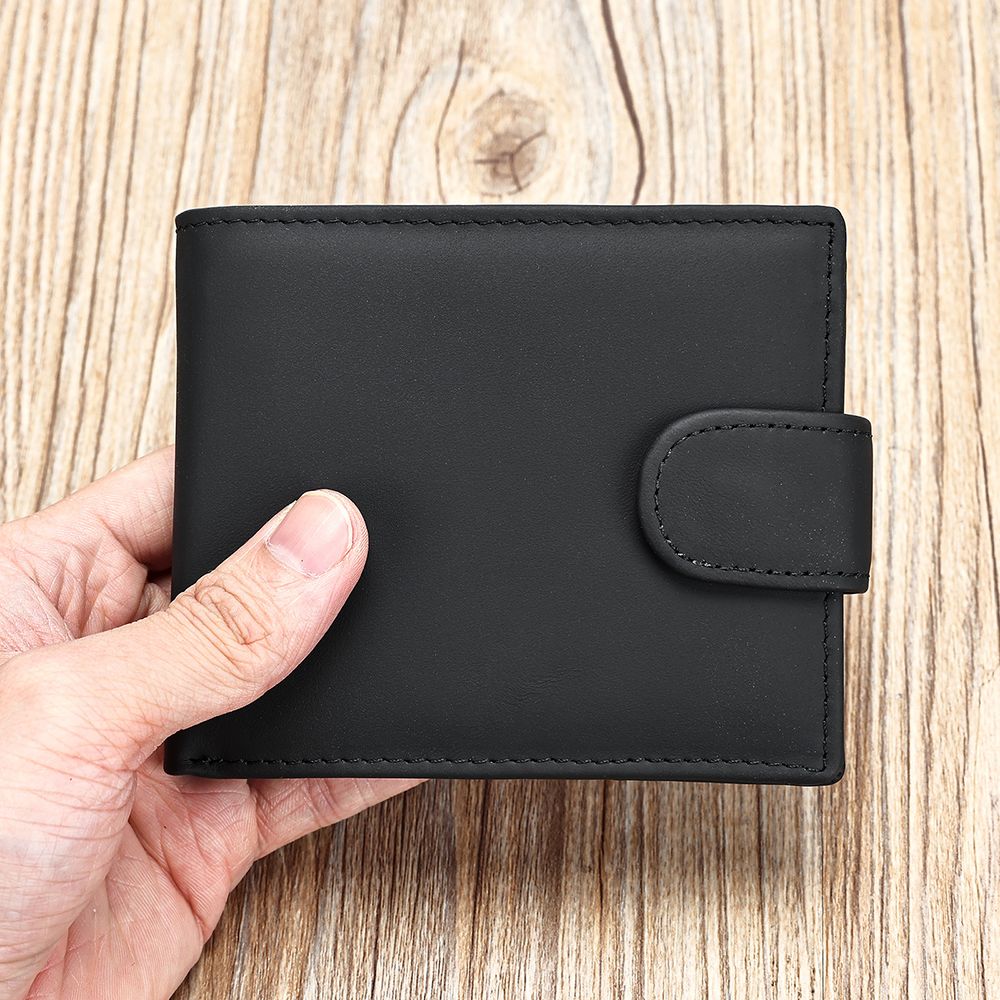 Men’s Leather Short Bifold Wallet with Coin Pocket – Genuine Cowhide Slim Purse