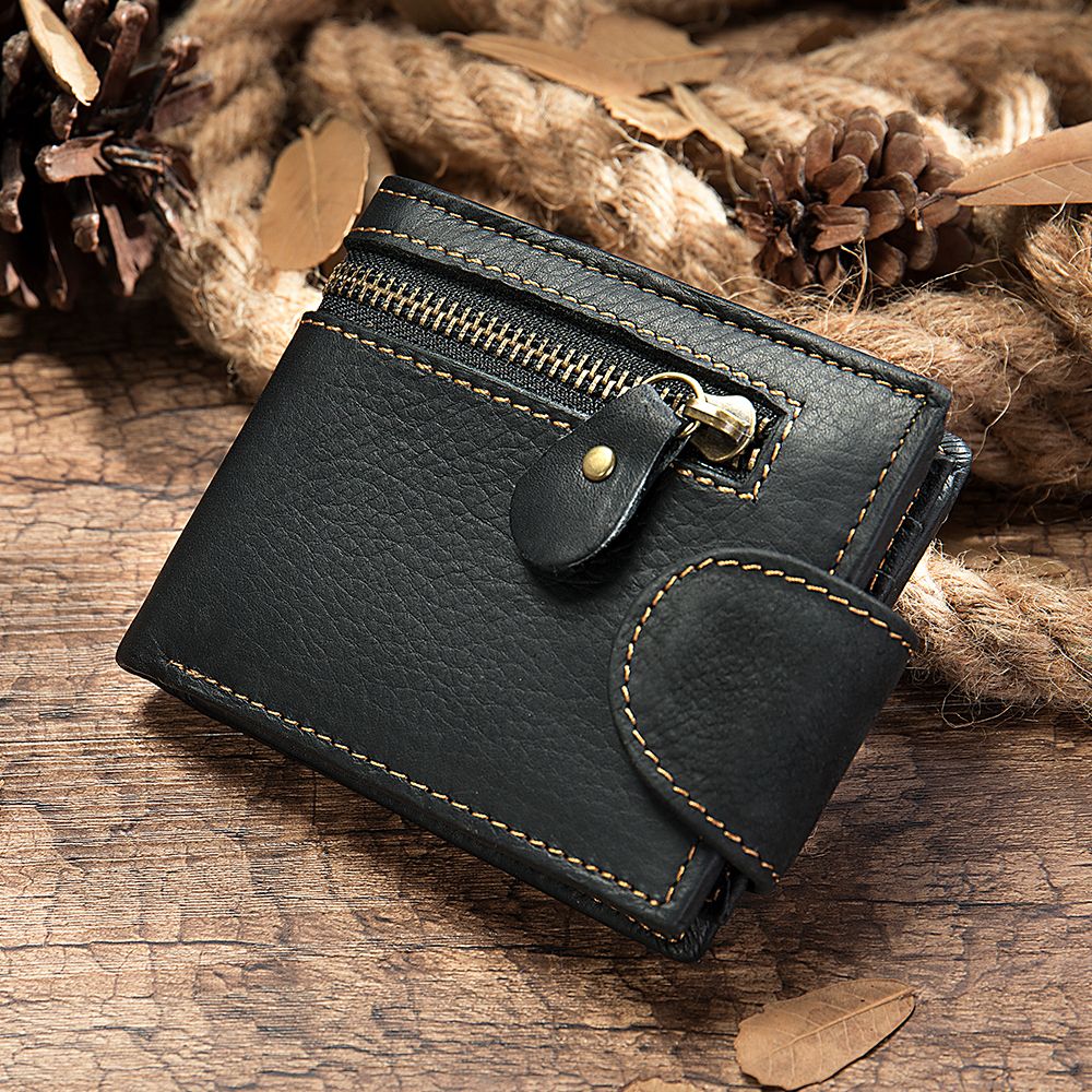 Retro Minimalist RFID Blocking Cow Leather Bifold Wallet – Slim Men’s Purse