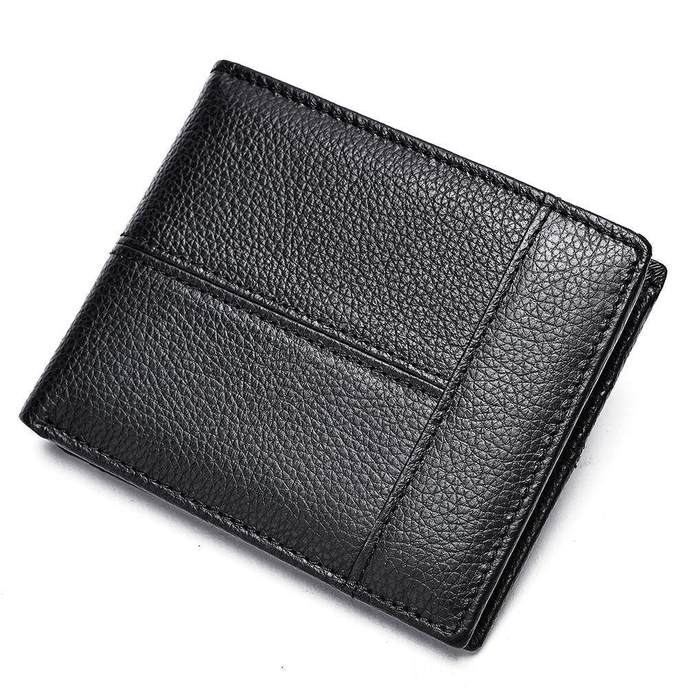 Genuine Cow Leather RFID Bifold Short Wallet with Coin Pocket – Slim & Waterproof