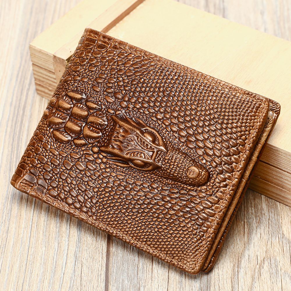 Crocodile-Pattern RFID Anti-Theft Leather Bifold Wallet – Vintage Waterproof Design