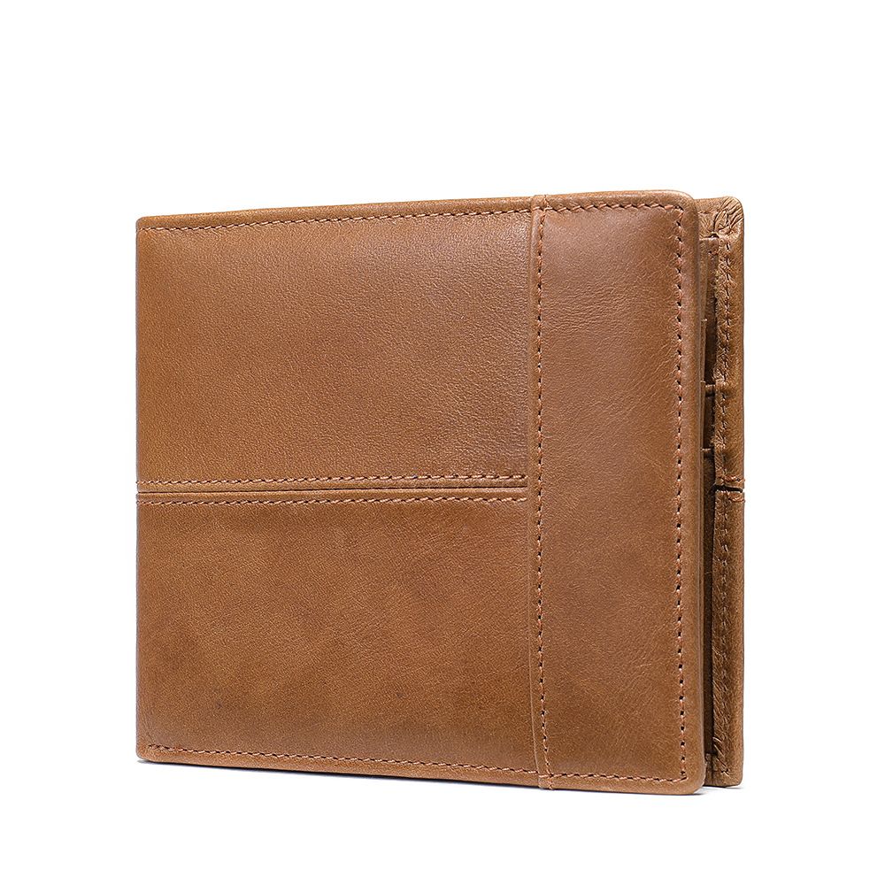 Genuine Cow Leather RFID Bifold Short Wallet with Coin Pocket – Slim & Waterproof