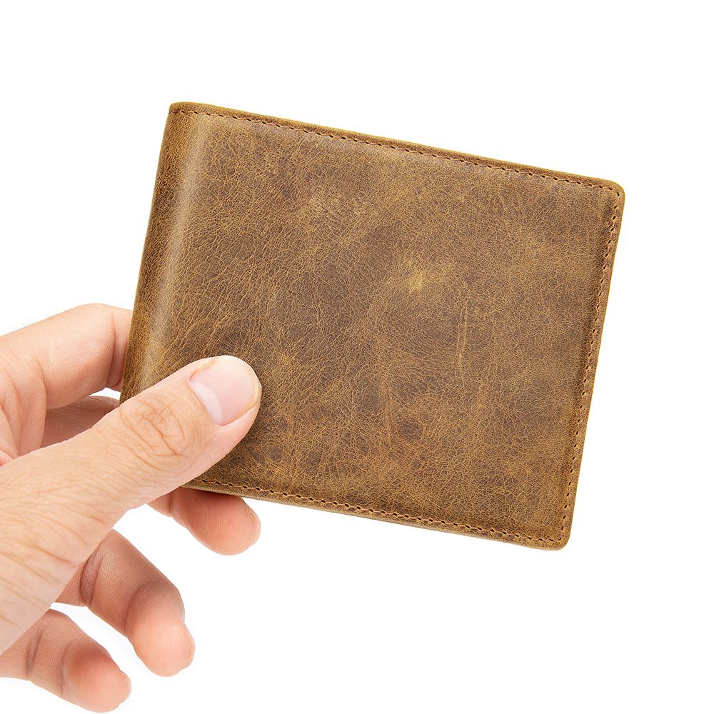 Vintage Men’s Short Bifold Wallet in Cow Leather – Slim Design