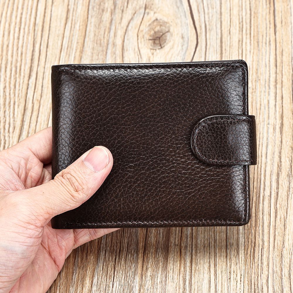 Men’s Leather Short Bifold Wallet with Coin Pocket – Genuine Cowhide Slim Purse