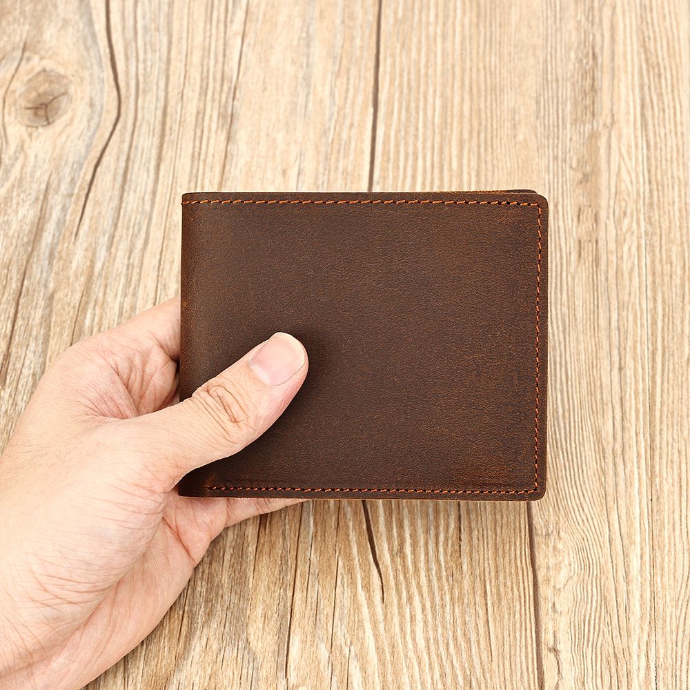 Vintage Genuine Leather Short Bifold Wallet with Coin Pocket – Waterproof Design