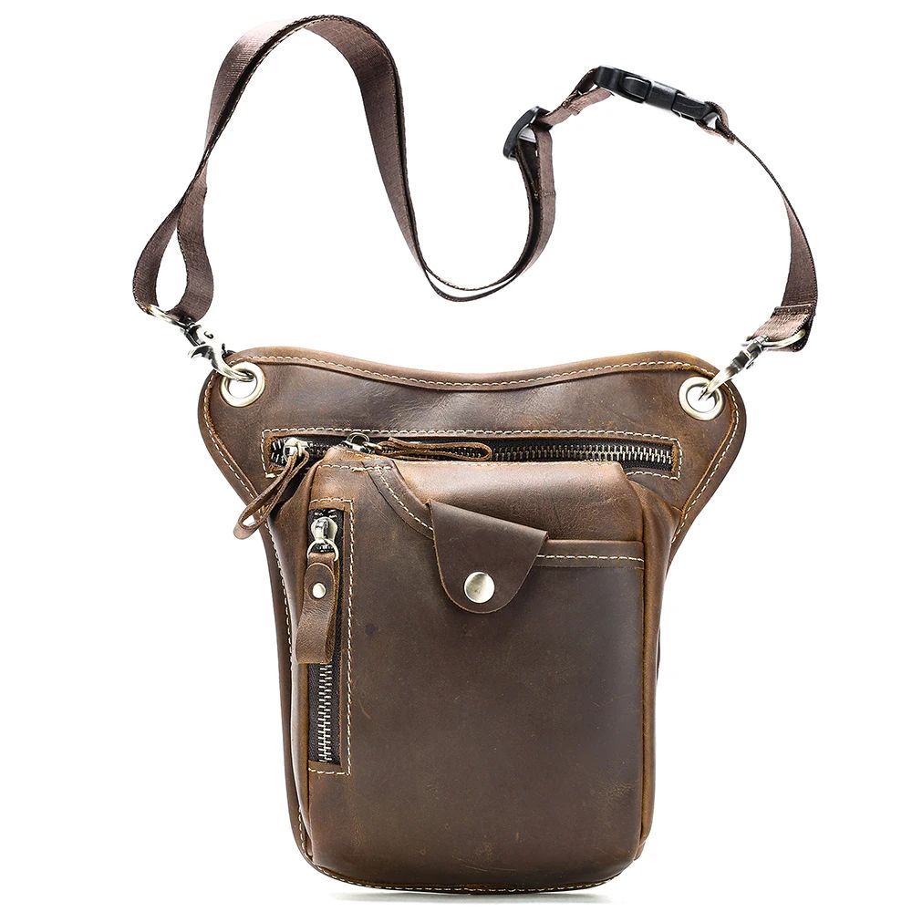 Crazy Horse Cow Leather Belt Bag – Men’s Waist, Crossbody & Motorcycle Riding Pouch