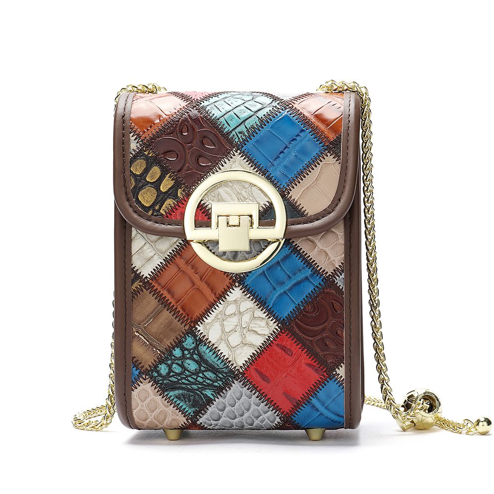 Women’s Genuine Leather Bohemia Patchwork Chain Shoulder Bag