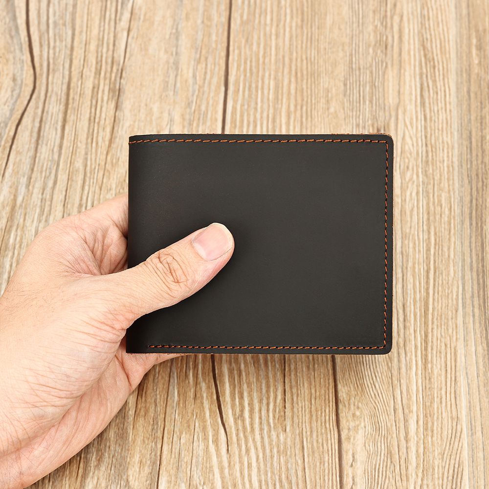 Vintage Genuine Leather Short Bifold Wallet with Coin Pocket – Waterproof Design