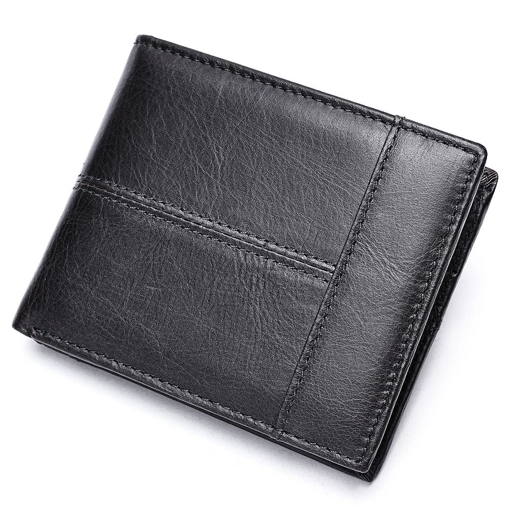 Genuine Cow Leather RFID Bifold Short Wallet with Coin Pocket – Slim & Waterproof