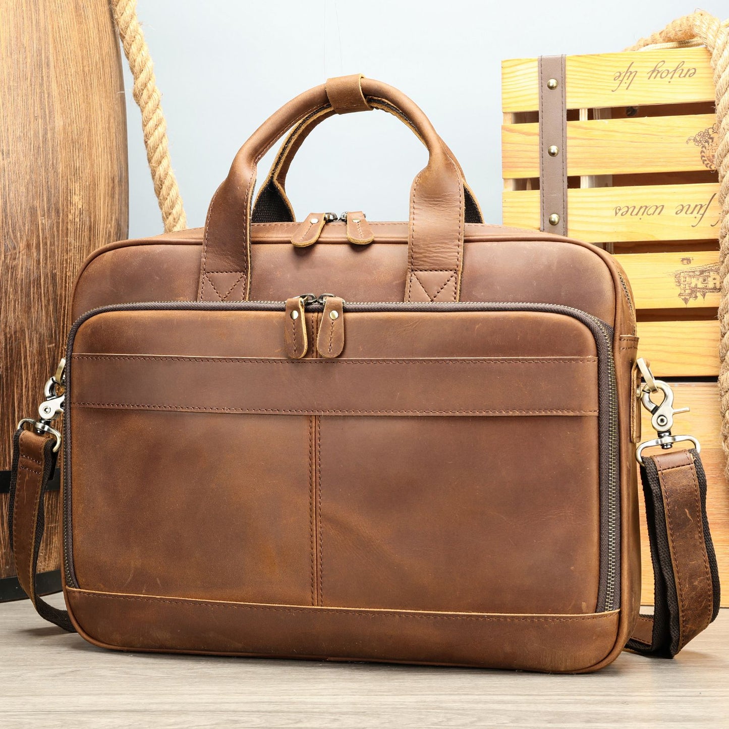 Men’s Genuine Crazy Horse Leather Vintage Laptop Briefcase
