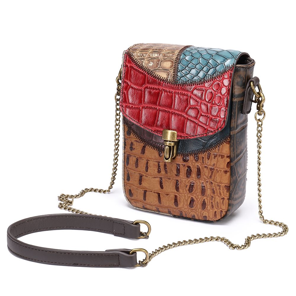Women’s Genuine Leather Retro Stitching Crossbody Messenger Bag