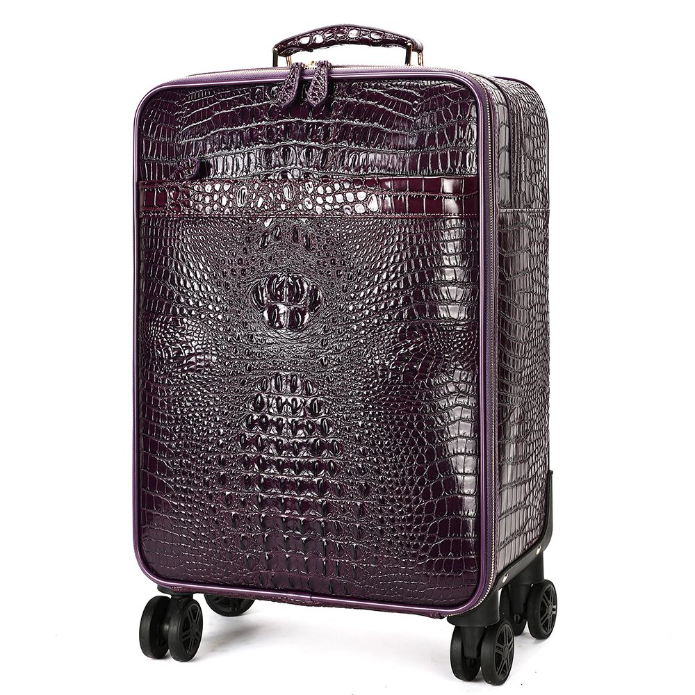 Men’s Genuine Leather Crocodile-Pattern 20″ Carry-On Trolley Suitcase