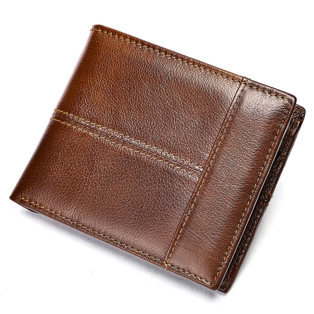 Genuine Cow Leather RFID Bifold Short Wallet with Coin Pocket – Slim & Waterproof
