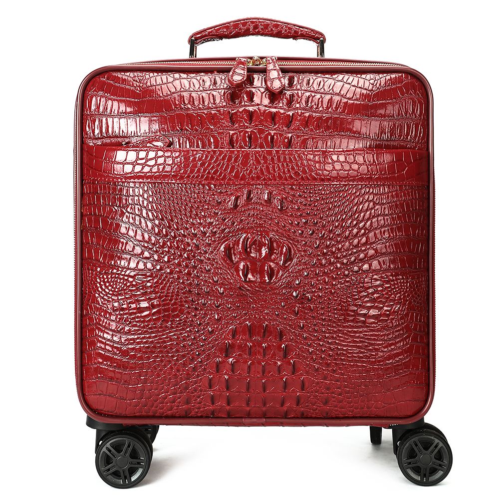 Men’s Genuine Leather Crocodile-Print 18″ Carry-On Luggage Trolley