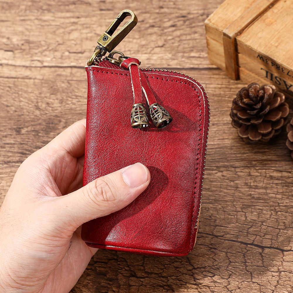 Leather Zipper Coin Purse – Mini Vintage Wallet for Men