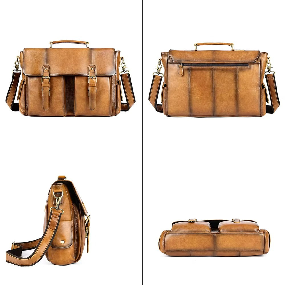 Vintage Leather Briefcase & Messenger Laptop Bag for Men