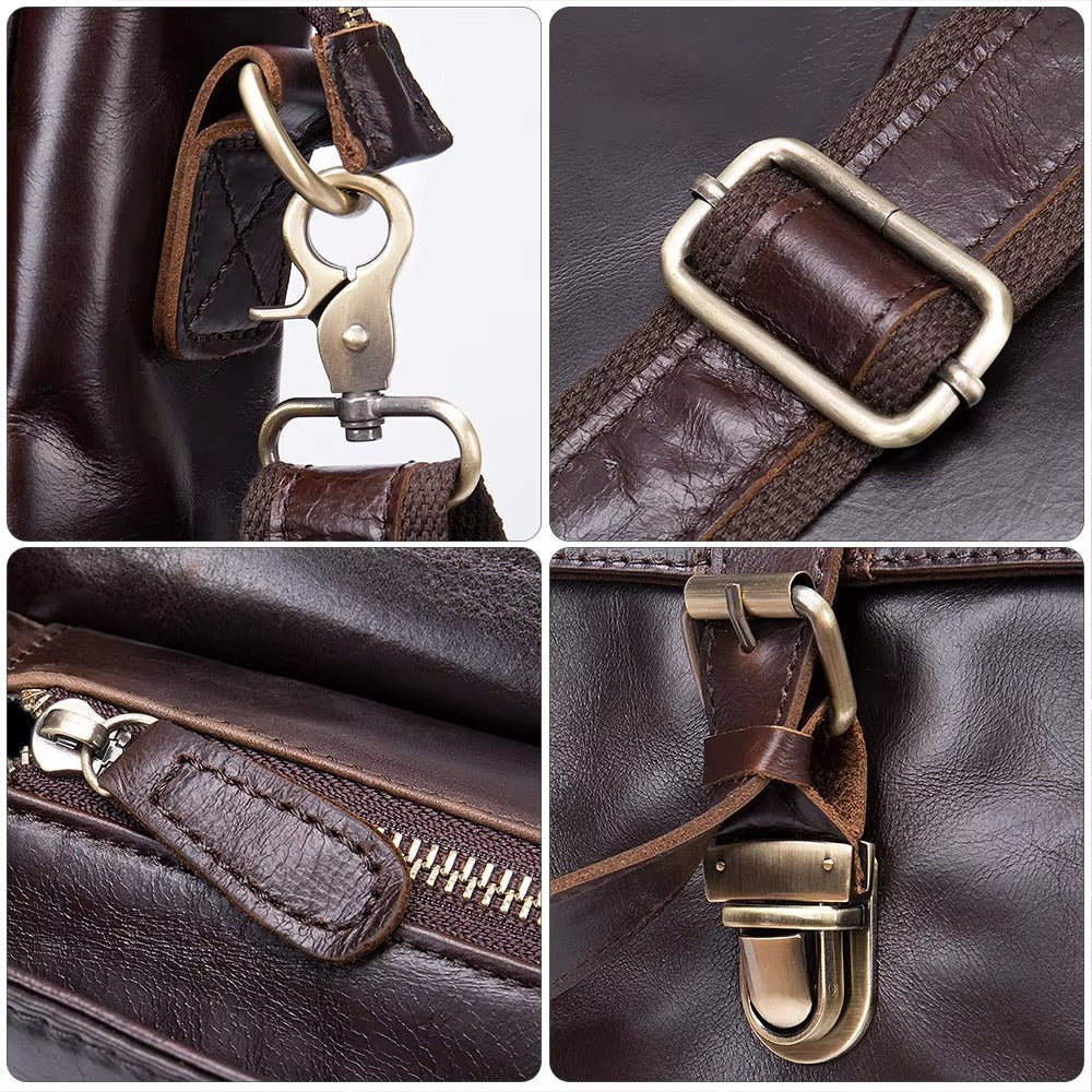 Vintage Leather Briefcase & Messenger Laptop Bag for Men