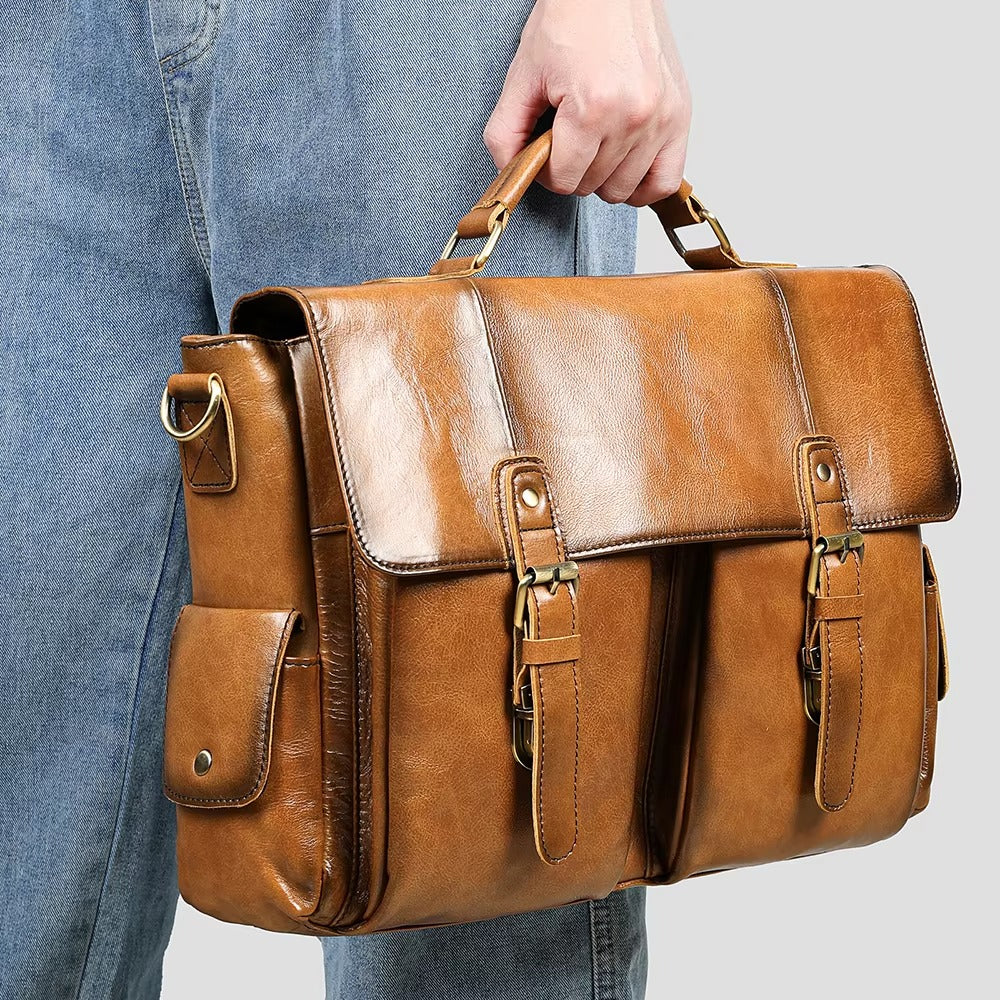 Vintage Leather Briefcase & Messenger Laptop Bag for Men