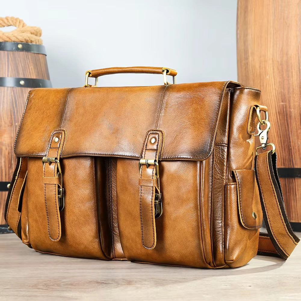 Vintage Leather Briefcase & Messenger Laptop Bag for Men