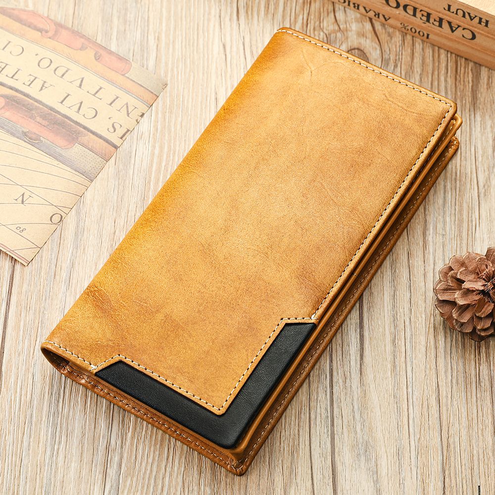 RFID Blocking Genuine Leather Long Wallet with Phone Pocket – Vintage Travel Clutch for Men