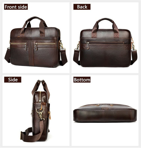 Men’s Genuine Cowhide Leather 15″ Business Laptop Briefcase & Messenger Bag - The Urbanex