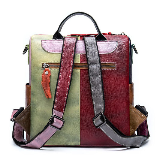 Women's Vintage Genuine Leather Women’s Backpack – Colourful Patchwork Design - The Urbanex
