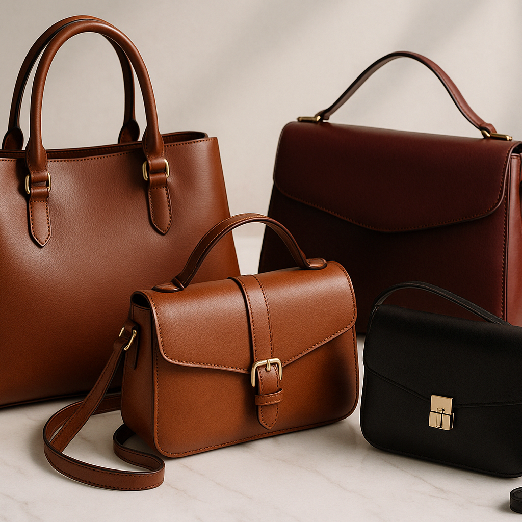 Black genuine leather handbags for women with shoulder strap
