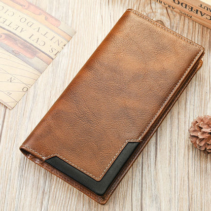 RFID Blocking Genuine Leather Long Wallet with Phone Pocket – Vintage Travel Clutch for Men