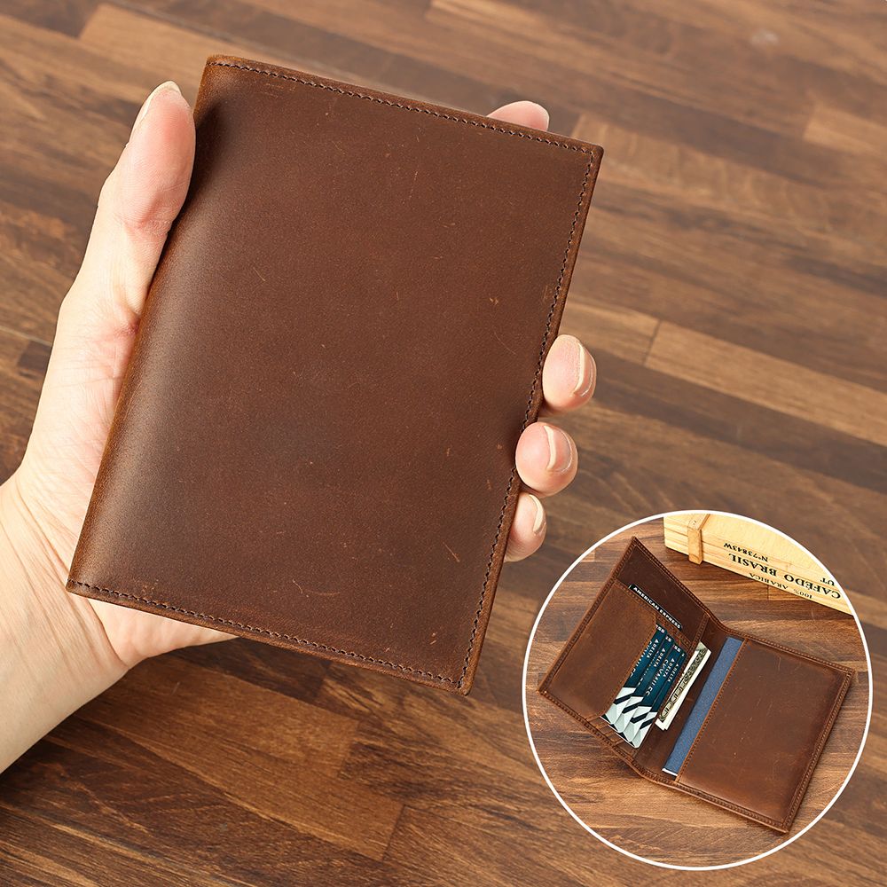 Crazy Horse Genuine Leather RFID Bifold Wallet – Vintage Travel & Passport Holder