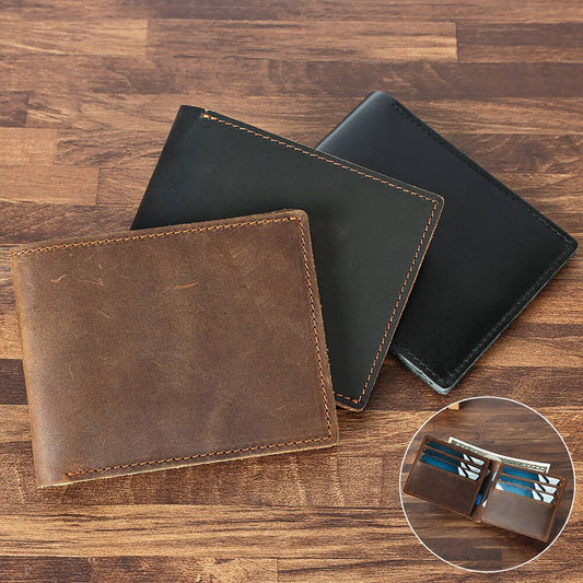 Crazy Horse Genuine Leather Minimalist Slim Bifold Wallet