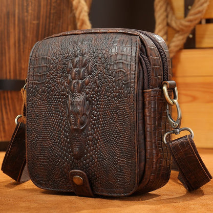 Crocodile-Print Leather Small Crossbody Sling Bag – Waterproof Messenger for Daily Work