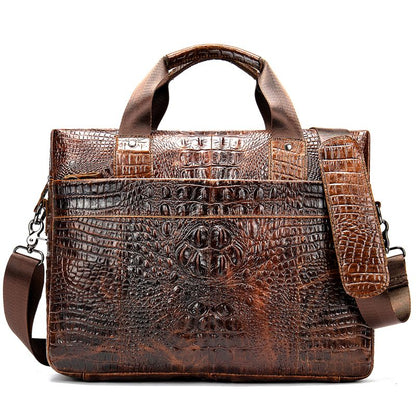 Crocodile-Texture Leather Briefcase – Waterproof Laptop Bag for Men