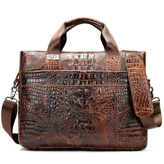 Crocodile-Texture Leather Briefcase – Waterproof Laptop Bag for Men