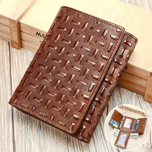 Designer Men’s RFID-Blocking Leather Trifold Wallet – Premium Genuine Leather Purse