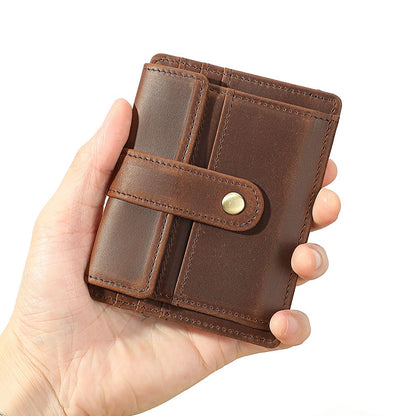 Gentlemen’s Genuine Leather Slim Wallet with Coin Pocket – Vintage Short Card Holder
