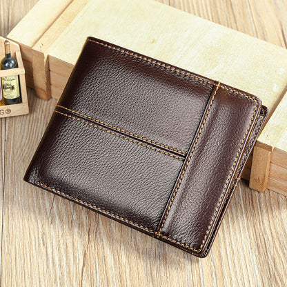 Genuine Cow Leather RFID Bifold Short Wallet with Coin Pocket – Slim & Waterproof