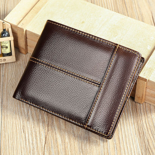Genuine Cow Leather RFID Bifold Short Wallet with Coin Pocket – Slim & Waterproof