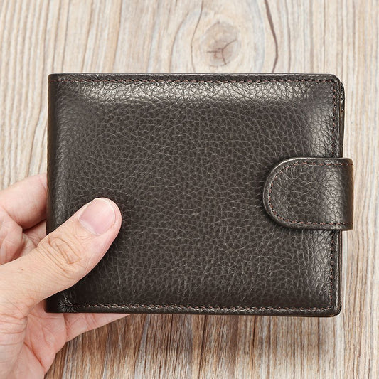 Genuine Cow Leather Short Bifold Wallet with Coin Pocket – Slim & Waterproof