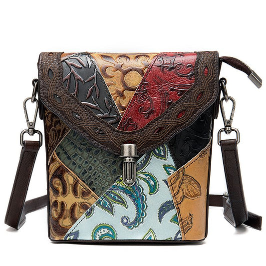 Women’s Genuine Cowhide Leather Vintage Alligator Pattern Crossbody Messenger Bag