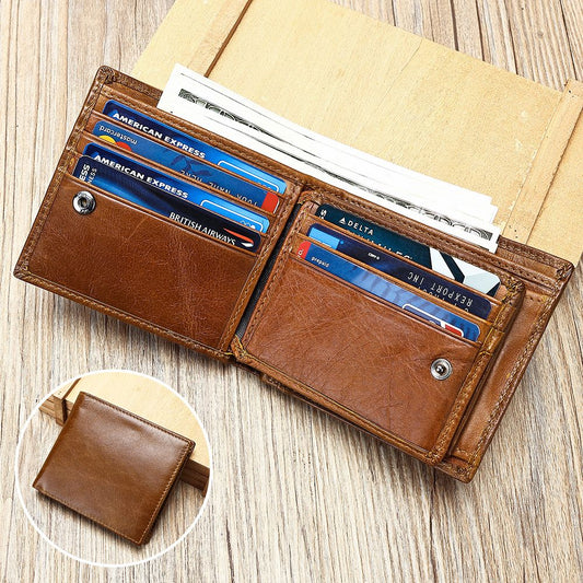 Genuine Leather Bifold Wallet for Men – RFID Blocking & Waterproof
