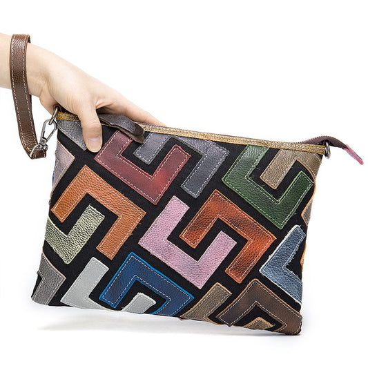 Women’s Genuine Leather Messenger Clutch Bag with Detachable Strap