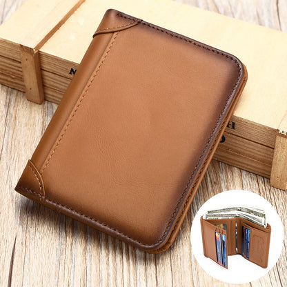 Genuine Leather RFID-Blocking Bifold Wallet for Men – Vintage Waterproof Design