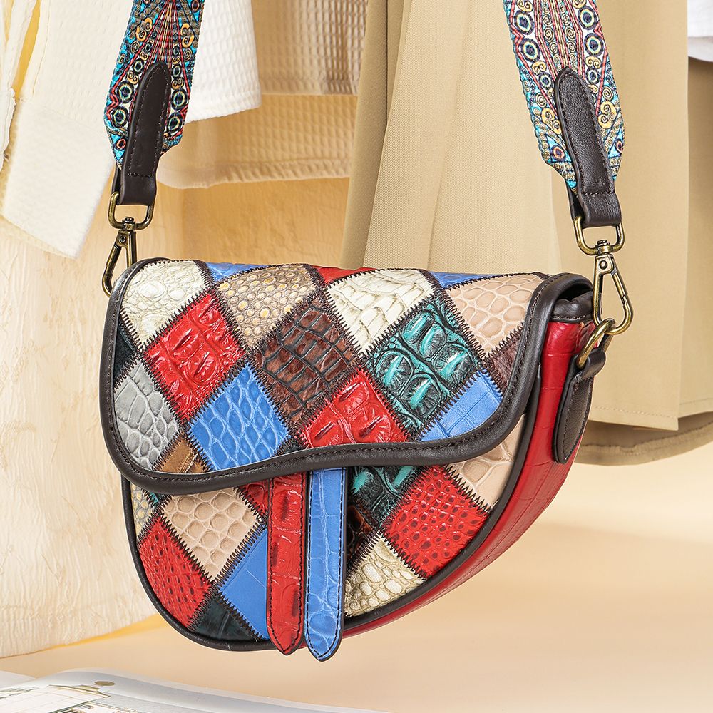 Women’s Genuine Leather Retro Patchwork Adjustable Crossbody Bag