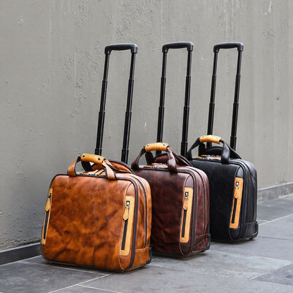 Men’s Genuine Leather Vintage 16″ Carry-On Trolley Case