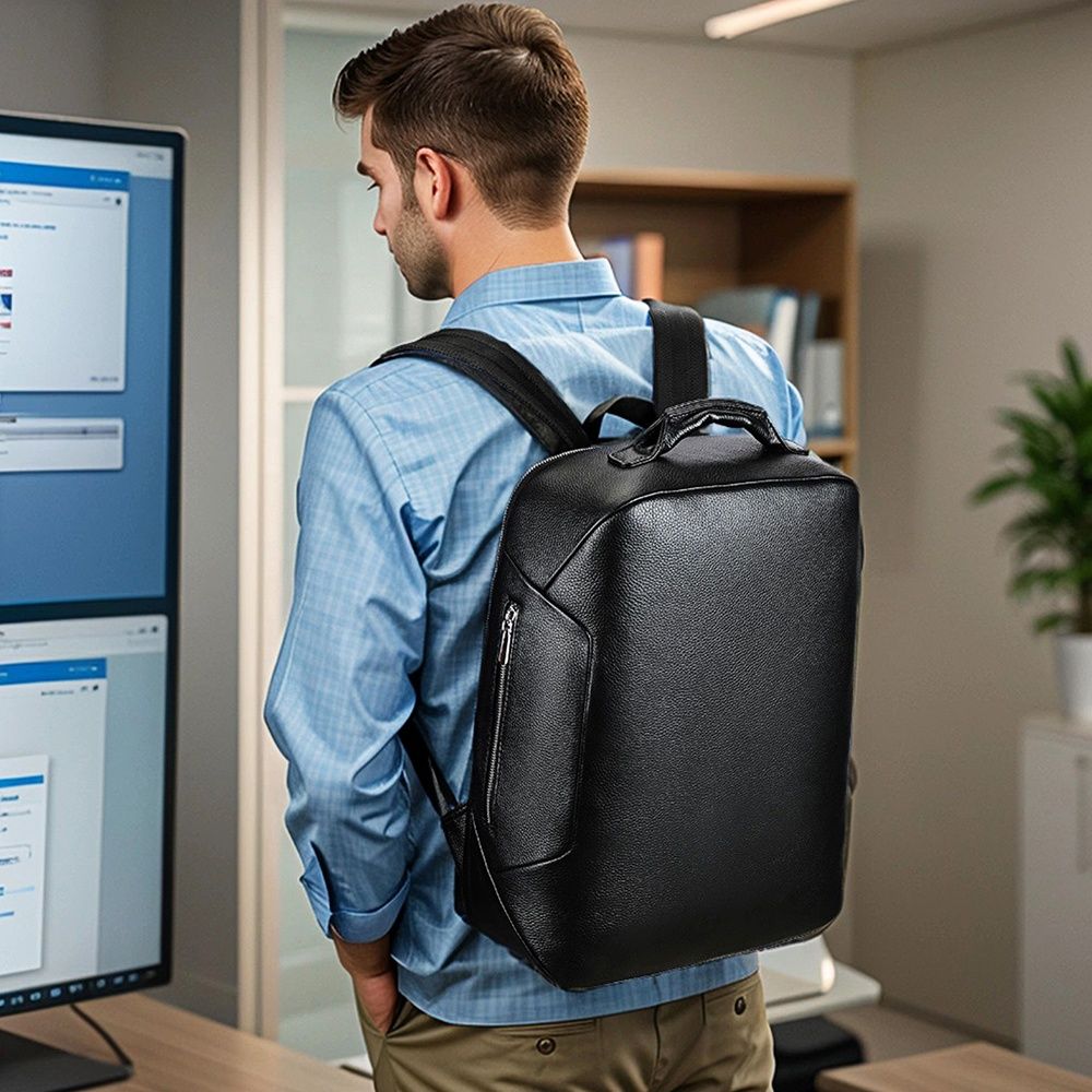 Leather Business Laptop Backpack – Waterproof 15.6″ Travel & Work Companion