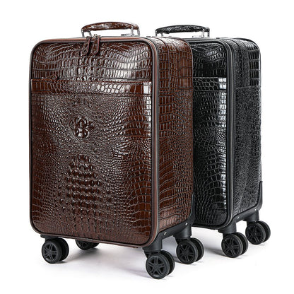 Men’s Genuine Leather Crocodile-Pattern 20″ Carry-On Trolley Suitcase